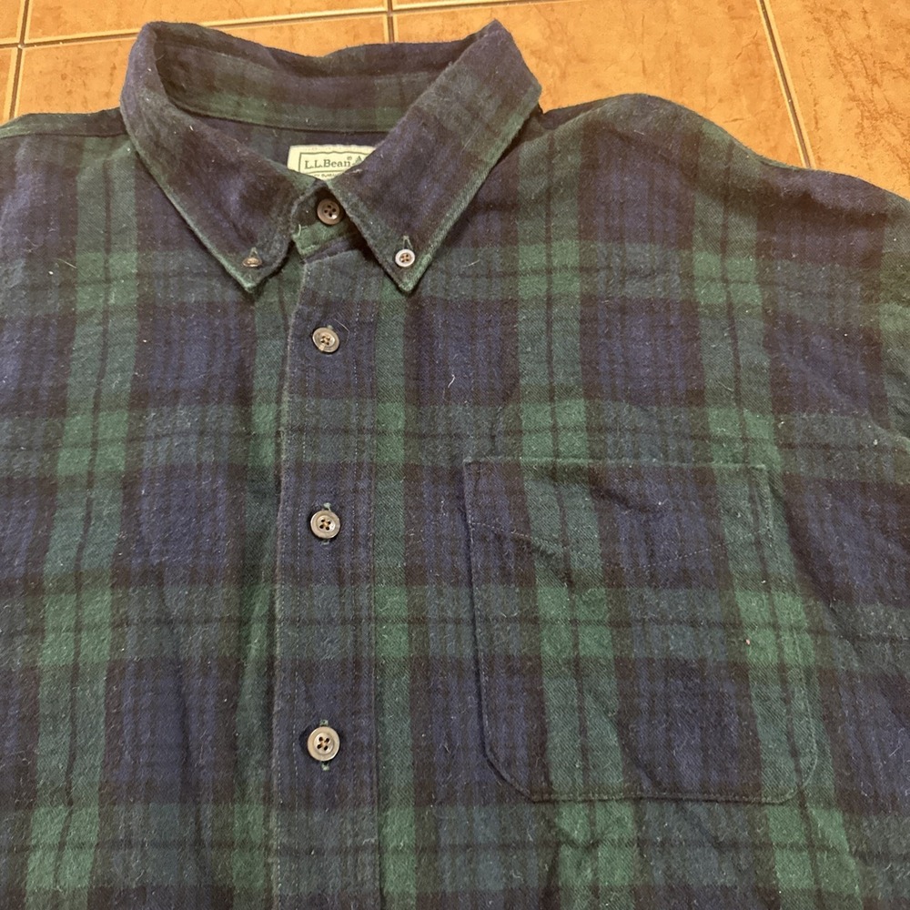 VTG LL Bean Flannel Mens Sz 2XLT Tall Black Watch Tartan Plaid Button Down L/S - Picture 3 of 7